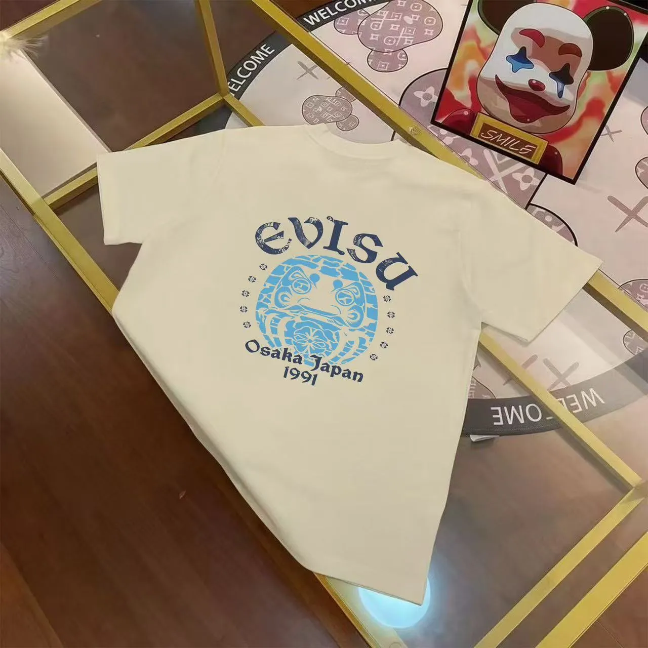 EVISU 2025 T Sizes S-XXL 5 Black White Size S M L XL XXL S 44 108 68 100-120 M 46 114 70 120-140 L 48 116 72 140-160 XL 50 120 74 160-180 XXL 52 124 76 180